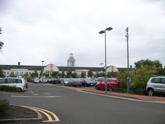 Wishaw General Hospital in Lanarkshire, Scotland, shown as an illustrative NHS hospital site.