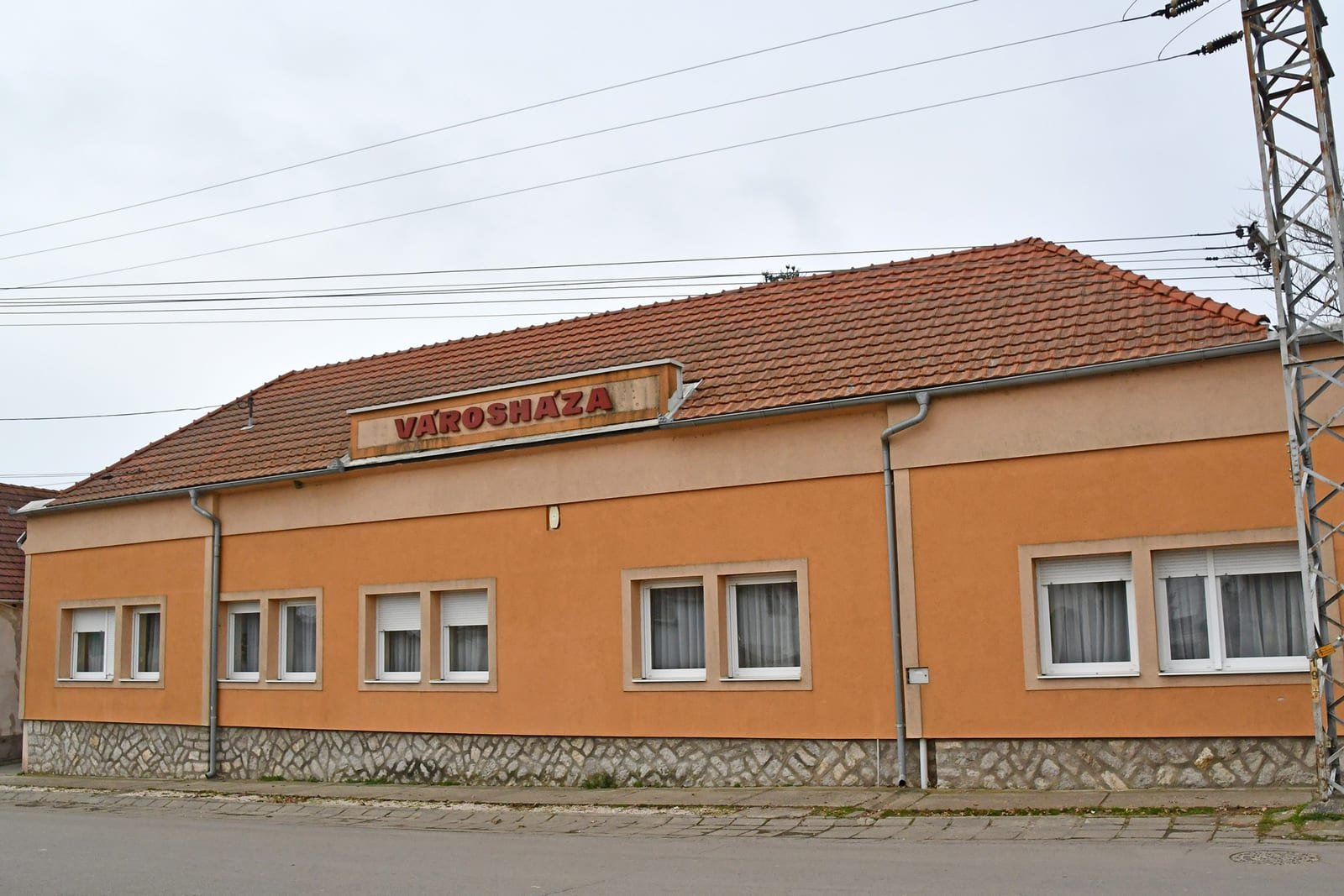 Exterior of the town hall of Nagymányok, a village in Tolna county, Hungary.