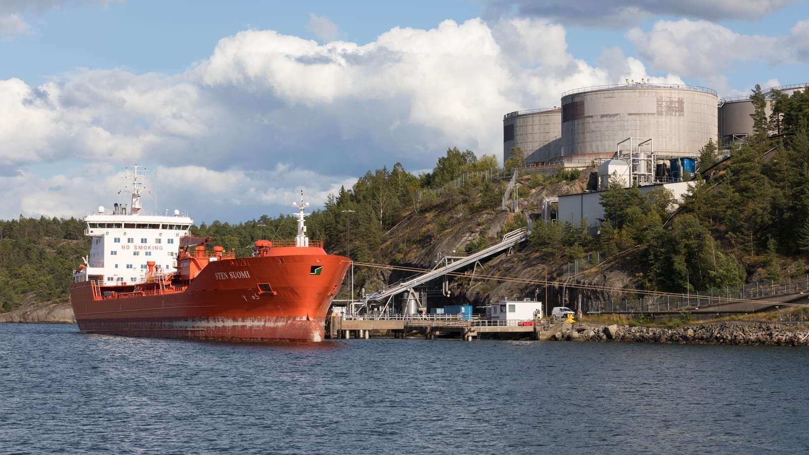 Oil tanker moored at a fuel depot